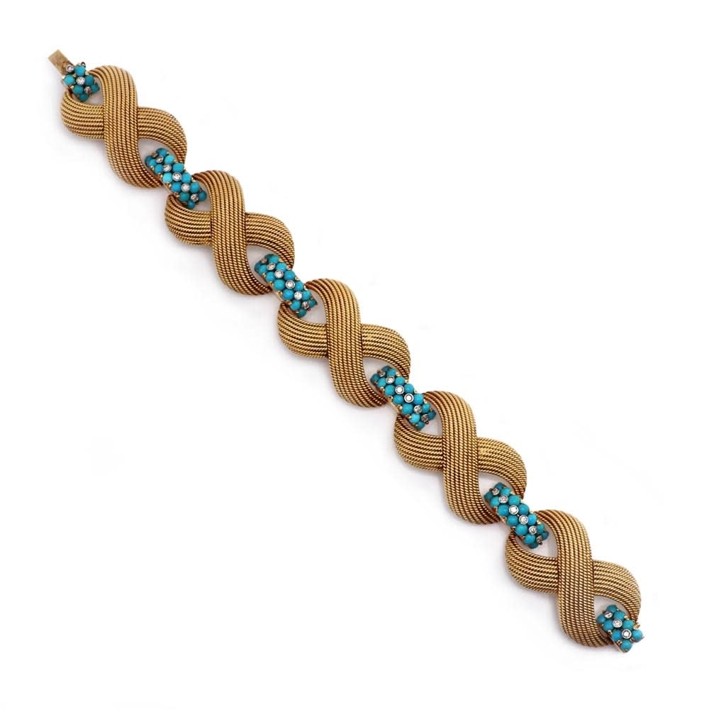 Cartier, An Italian Turquoise, Diamond and Gold Bracelet, c. 1965