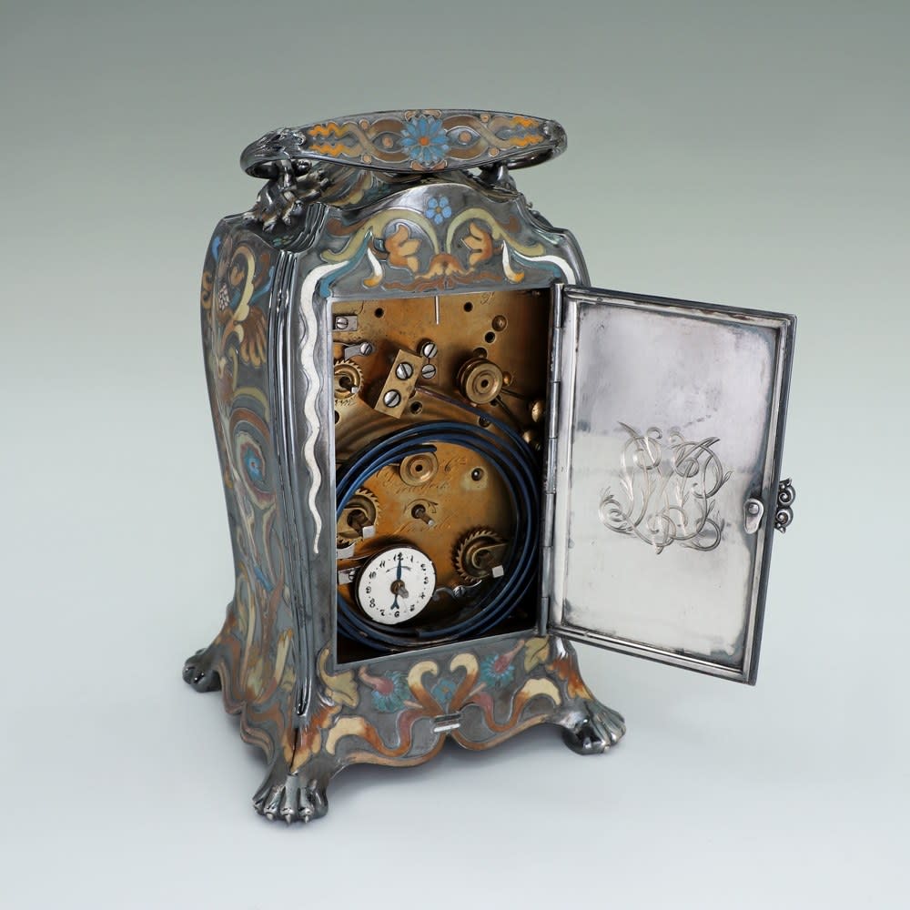Tiffany & Co., A Very Rare American Silver and Polychrome Enamel Mantle Clock, c. 1885