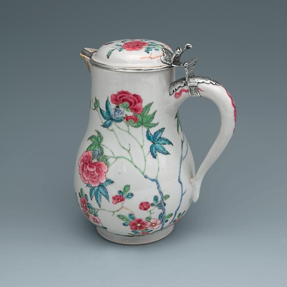 A Rare 18th Century Silver-Mounted Famille Rose Covered Ewer, 1735