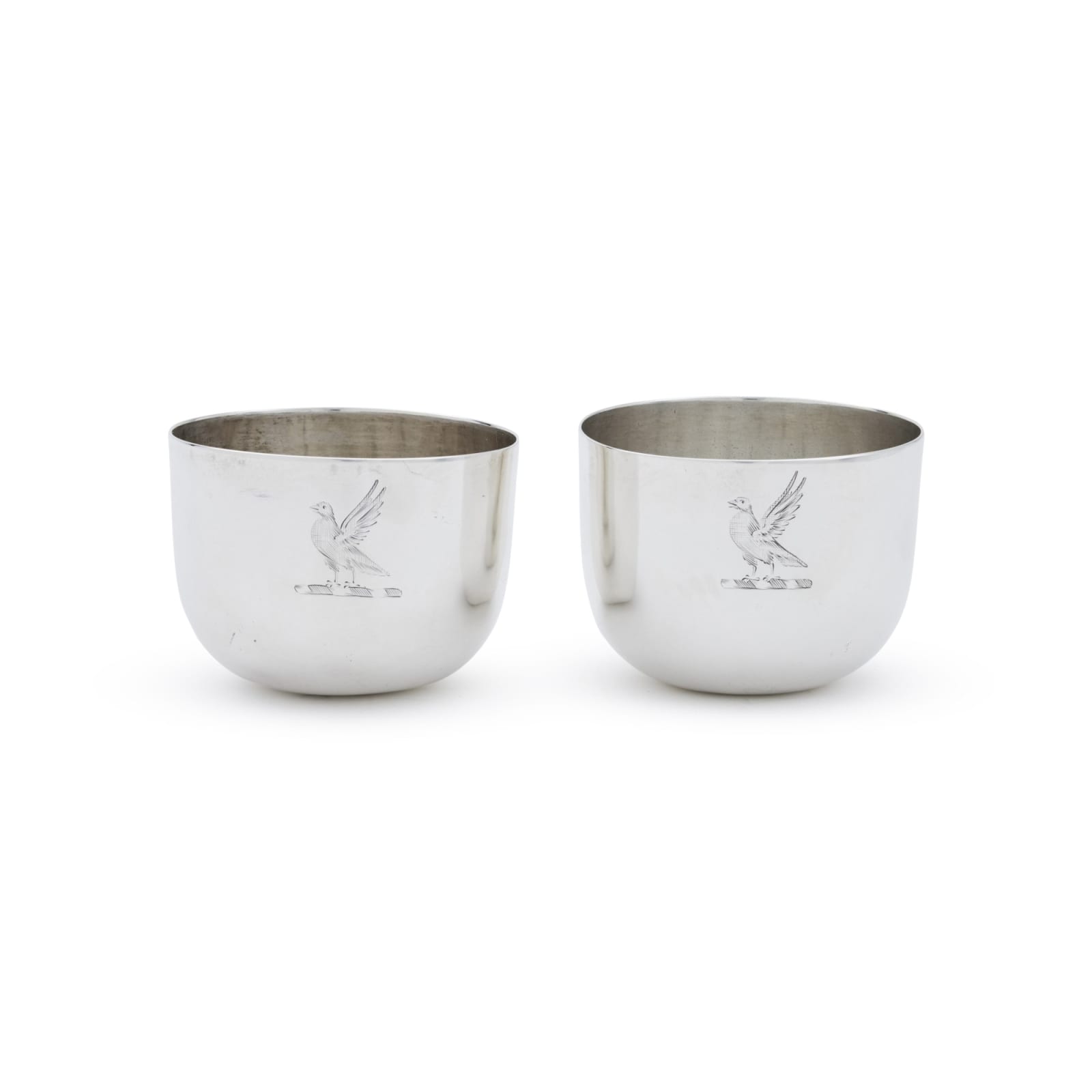 Walter Brind, A Pair of George II Antique English Silver Tumbler Cups, 1754
