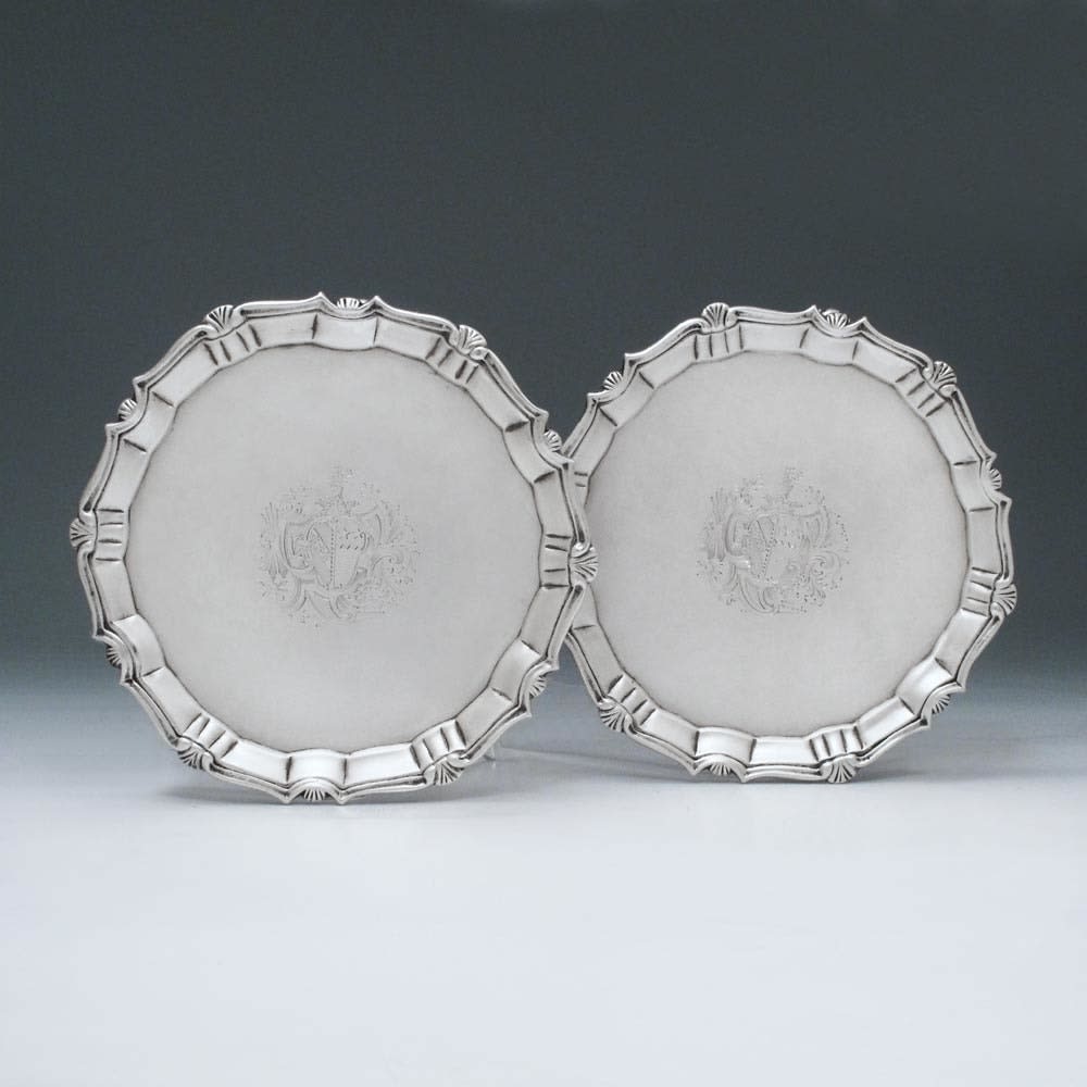 Joseph Sanders, A Pair of George II Antique English Silver Salvers, 1741