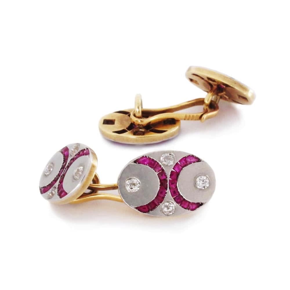 A Pair of Art Deco Ruby & Diamond Cufflinks, c. 1925