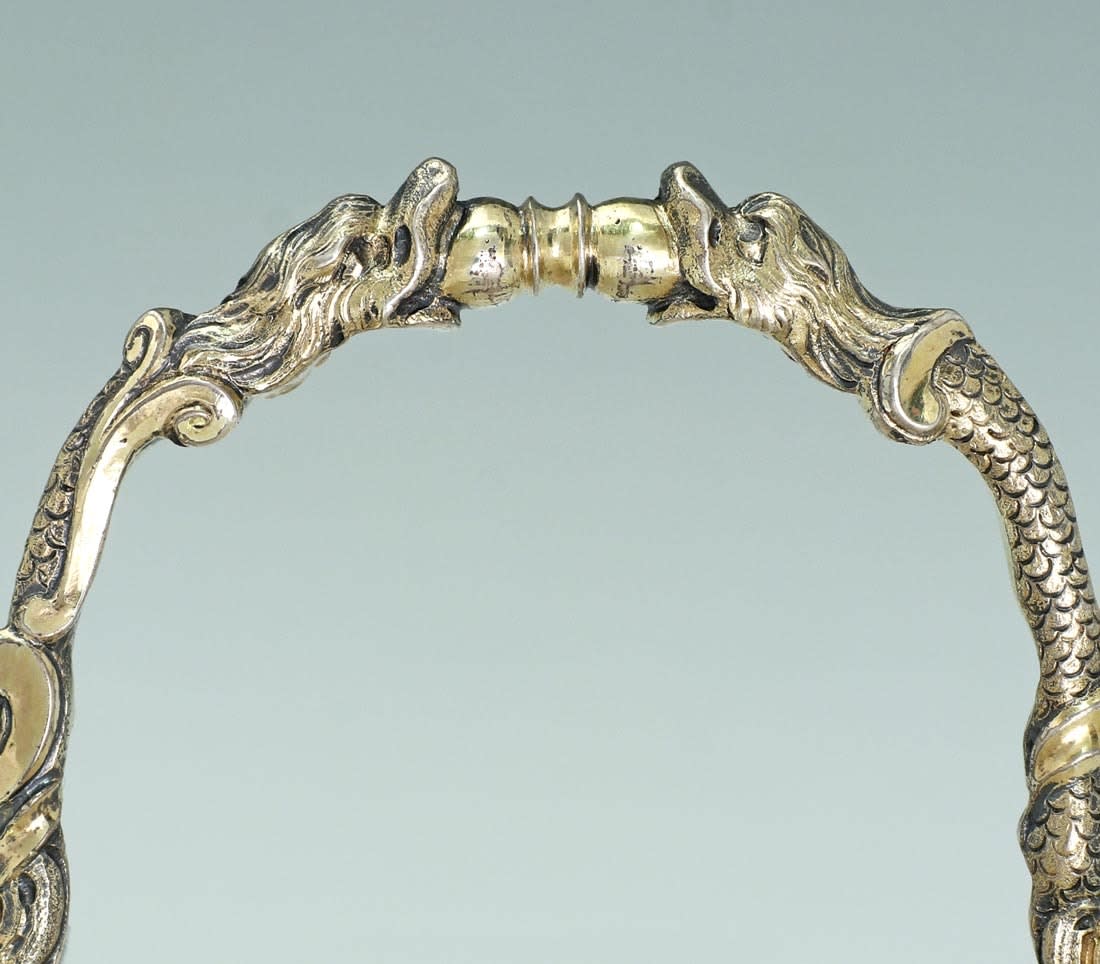 John Harvey, A George II Antique Silver-Gilt Mounted Porcelain Sweetmeat Basket, c. 1750