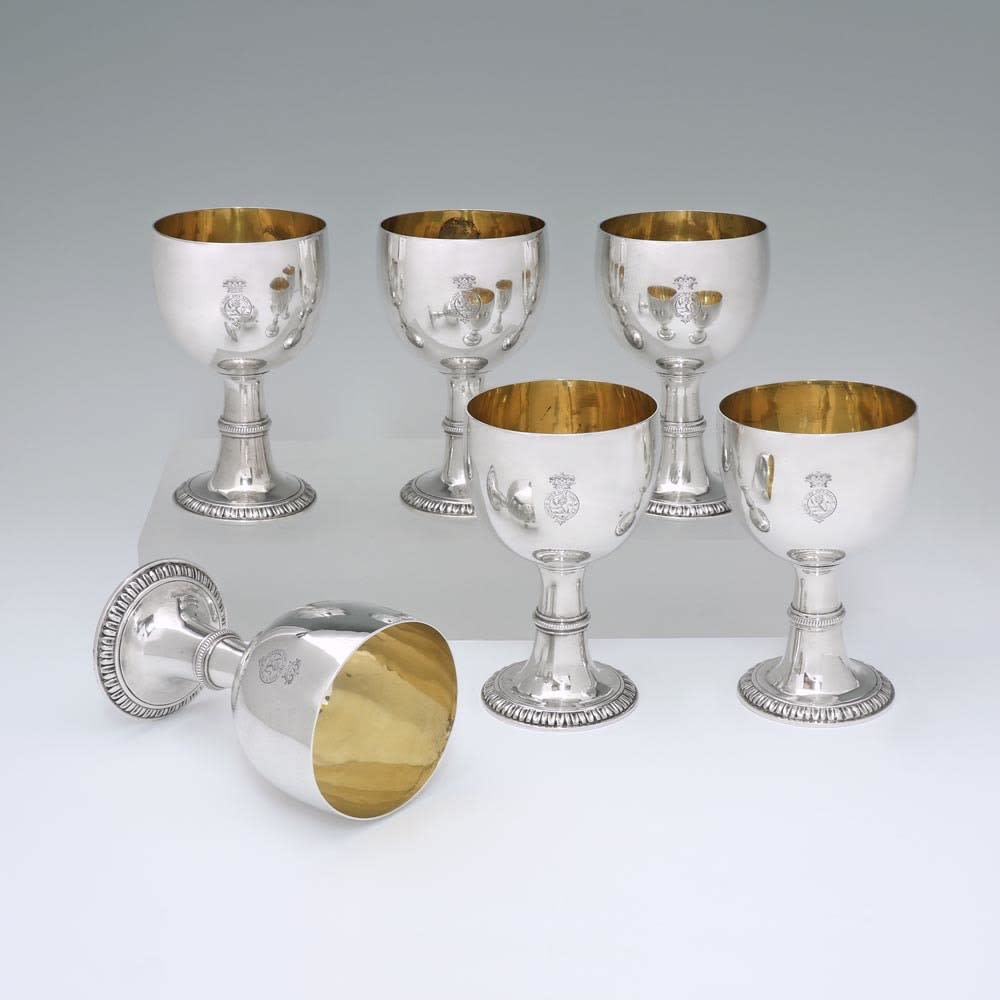 Walter Brind, A Set of Six George III Antique English Silver Wine Goblets, 1769