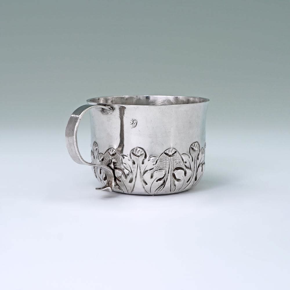 GS Mullet Below (J. p. 143), An Unusual Charles II Antique English Silver Mug or Cup, c. 1680