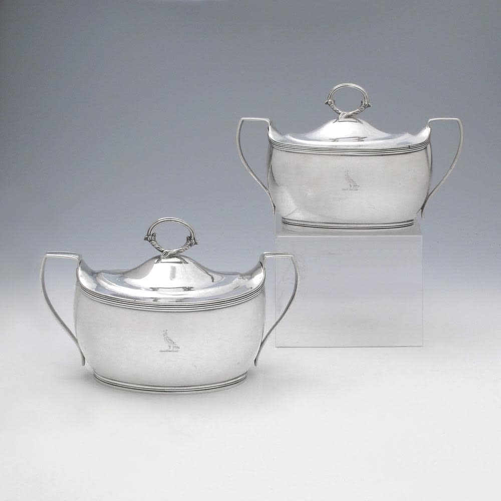 Henry Nutting, A Pair of George III Antique English Silver Sauce Tureens, 1805