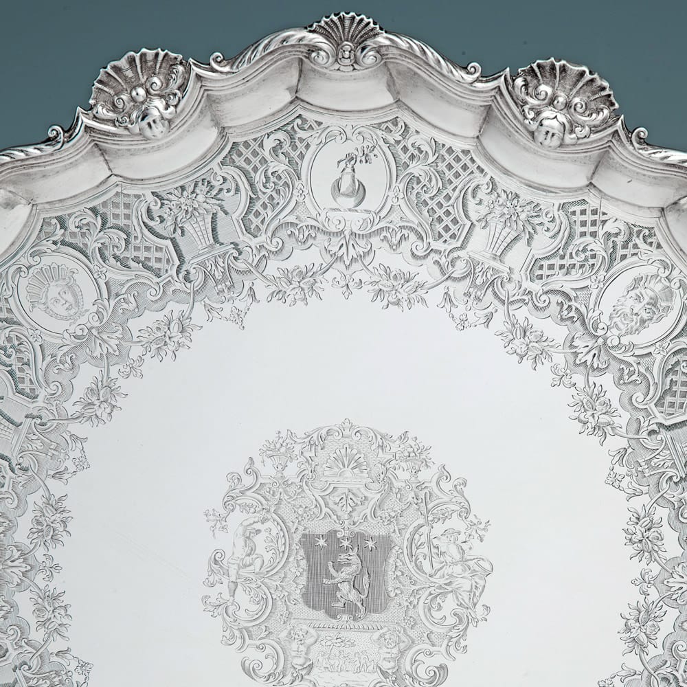 Thomas Farren, A George II Antique English Silver Salver, 1733
