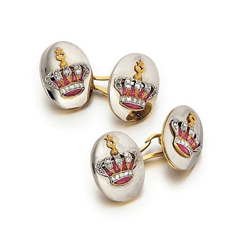 A Pair of Royal Gold, Diamond & Ruby Cufflinks, c. 1950