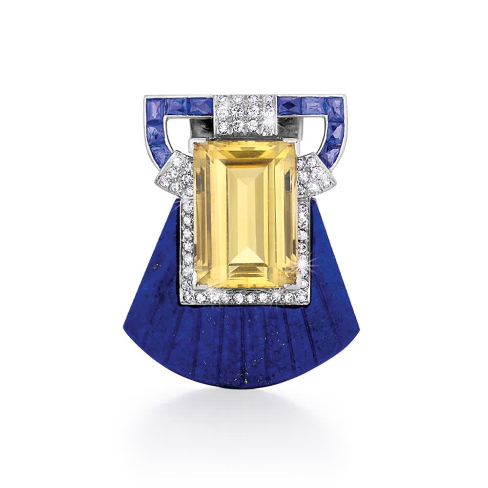 An Art Deco Lapis, Sapphire & Citrine Clip, c. 1930