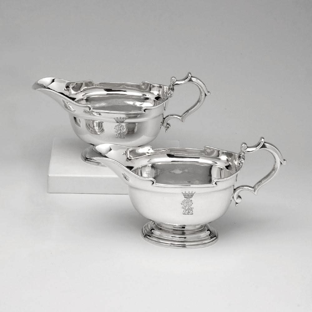John Chartier, A Pair of George I Antique English Silver Sauce Boats, 1725