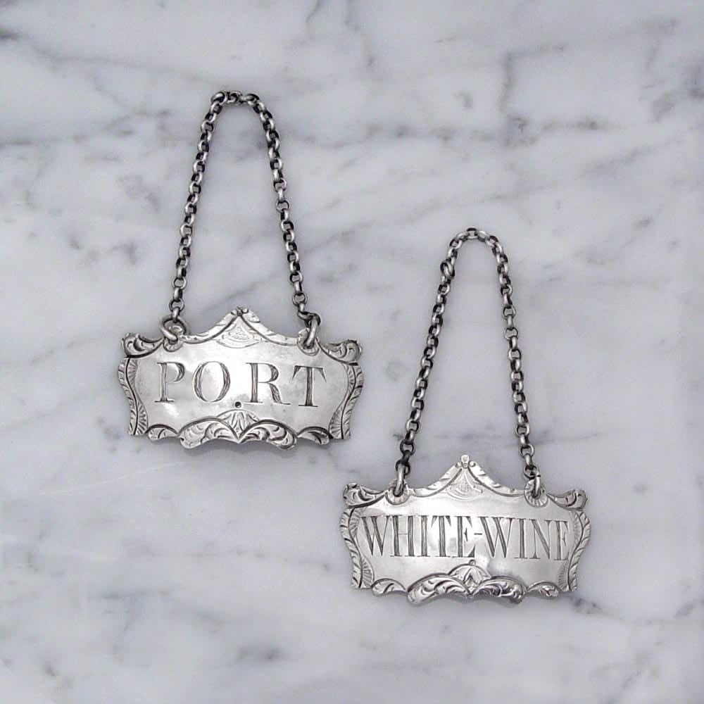 Hester Bateman, A Pair of George III Antique English Silver Wine Labels, c. 1770