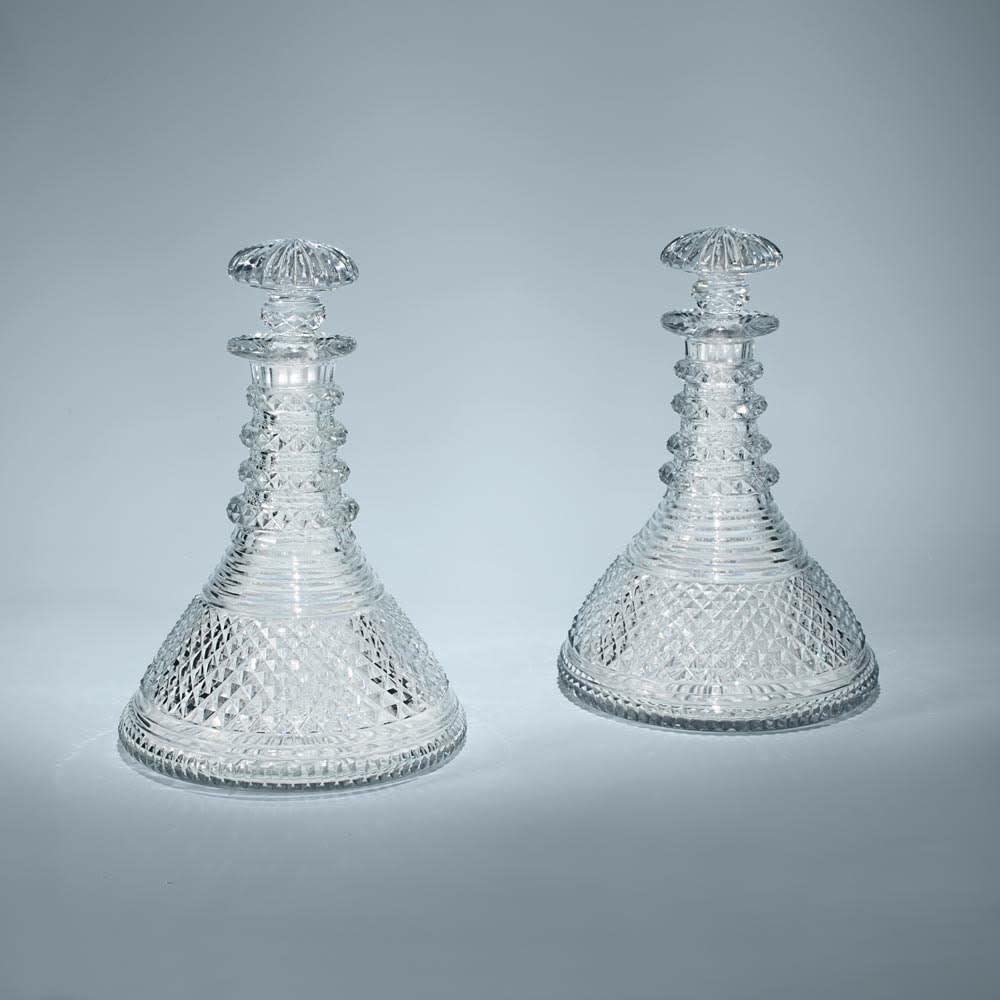 A Pair of Georgian Antique English Crystal Ships Decanters, 1815
