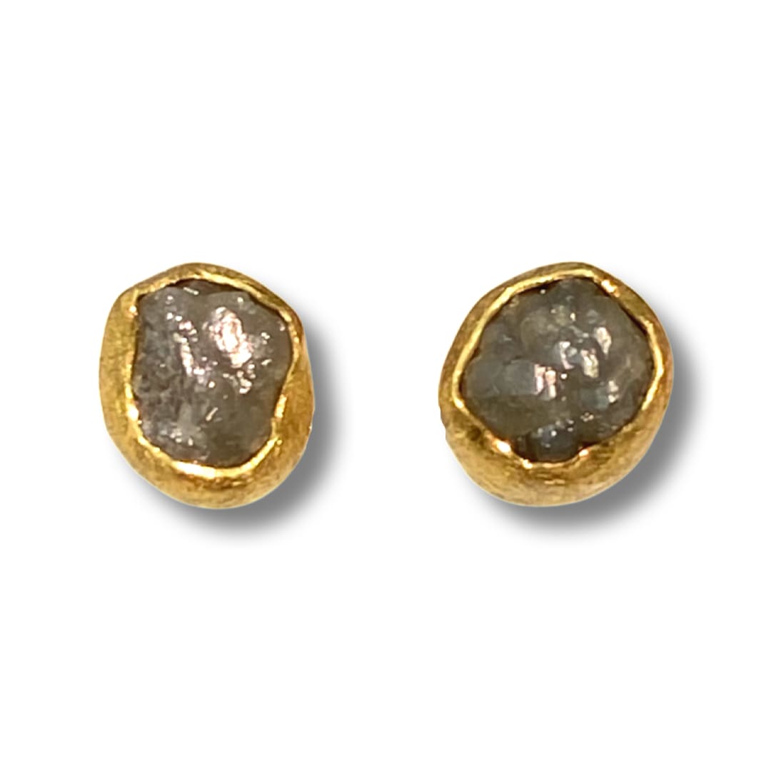 Petra Class, Rough Diamond Post Earrings, 18/22K Gold