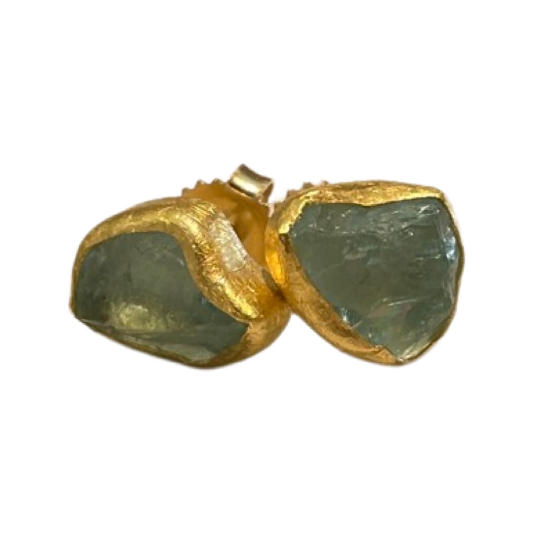 Petra Class, Aquamarine Post Earrings 18/22K Gold