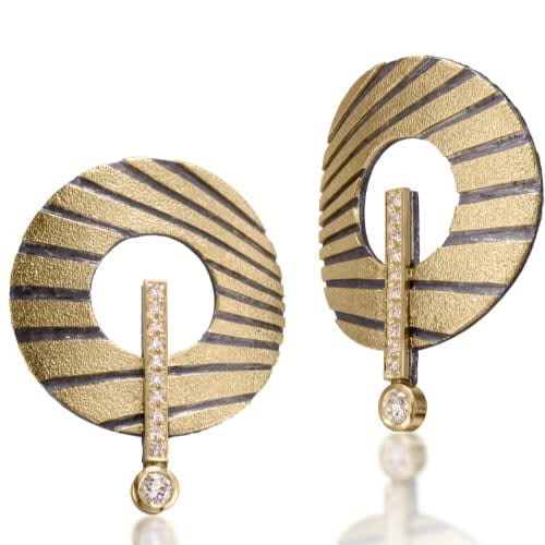 Elizabeth Garvin, Circle Stripe Earrings with Diamonds