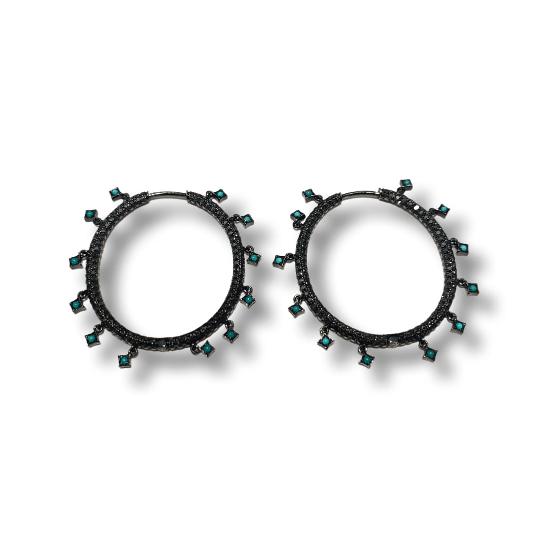 Loree Rodkin, Pave In-Out Oval Hoops/12 Turq Charms