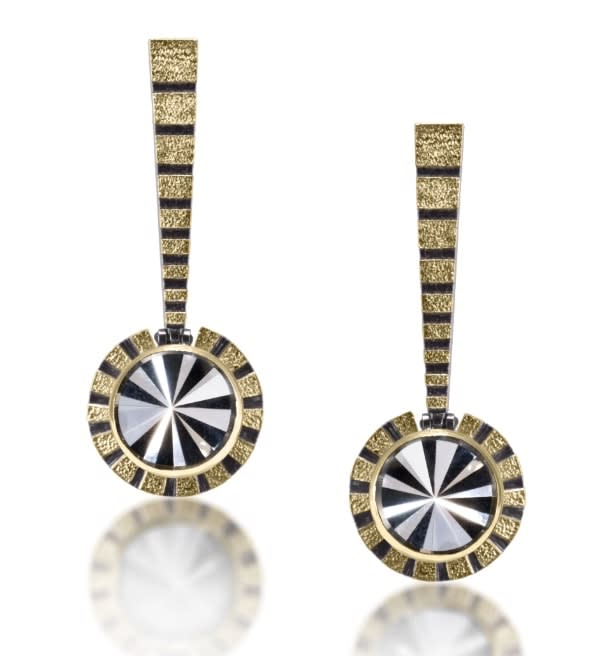 Elizabeth Garvin, Long Stripe Earrings with Crystalline Quartz