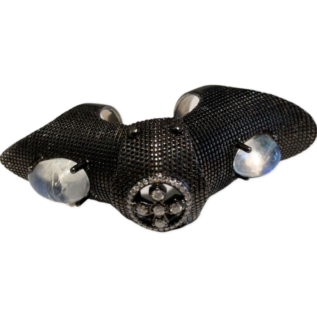 Loree Rodkin, Textured Bondage Ring/Pave Princess Cross Center