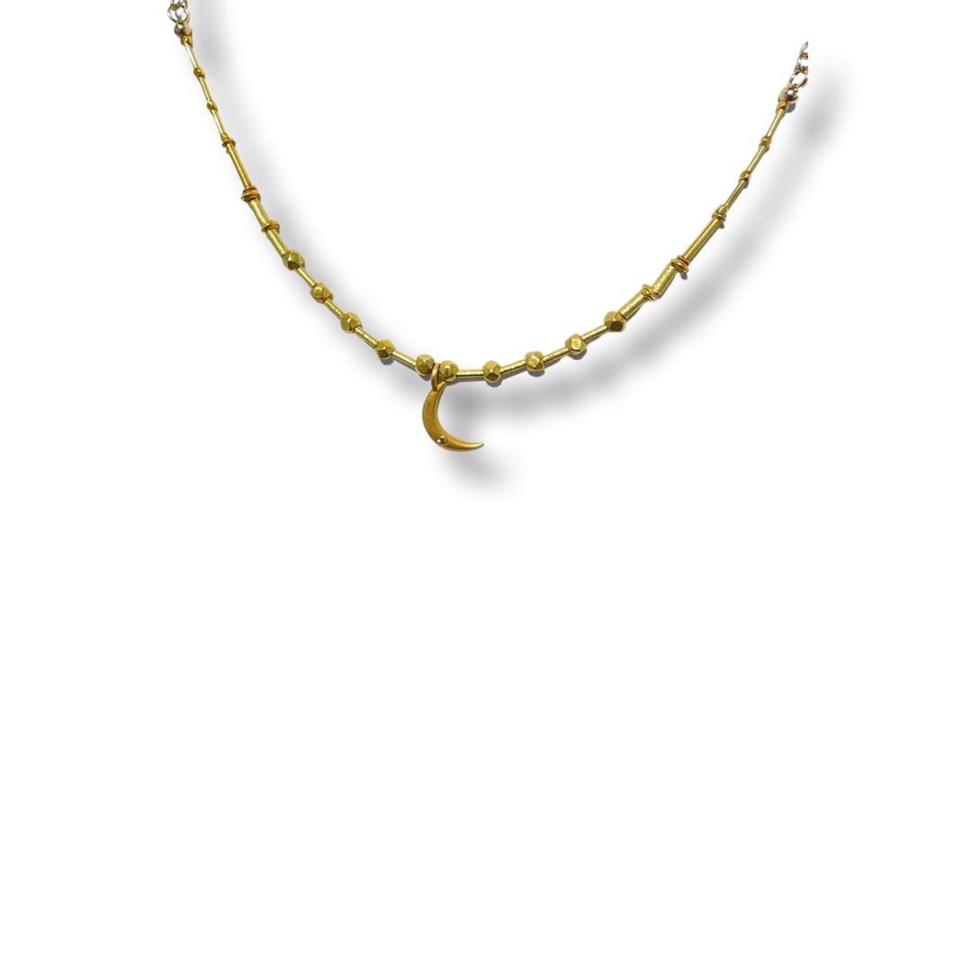 Maria Lightfoot, Gold Crescent Necklace with 24k Beads