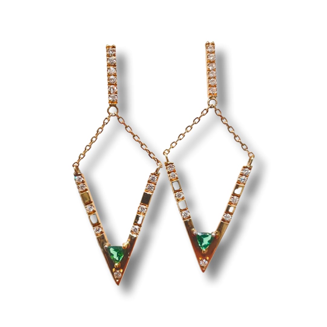 Lauren Chisholm, V Diamond w/ Green Tourmaline Earrings 14k 18kw