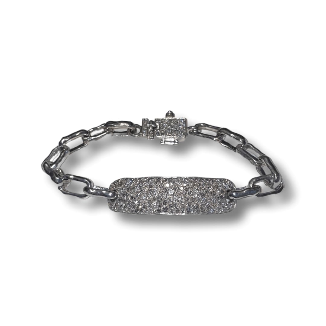 Loree Rodkin, Mini Hammered Flintstone Pave ID Bracelet/Pave Clasp