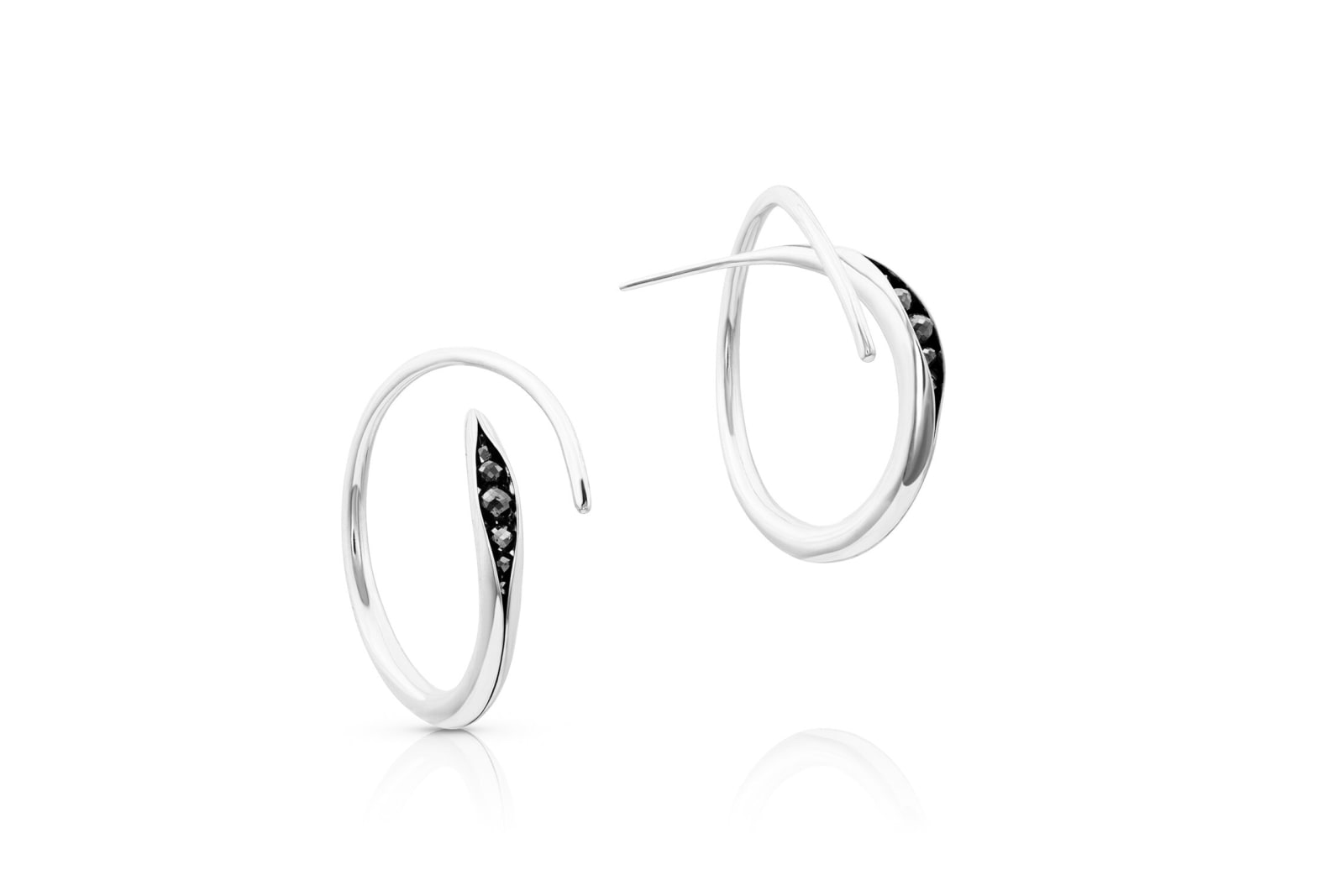 Timo Krapf, Sterling Silver Crossover Hoop Earrings with Black Diamonds