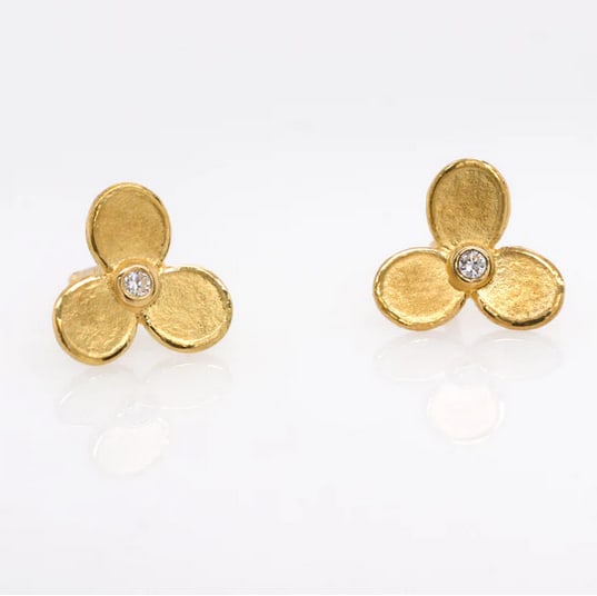 Barbara Heinrich, Small Trillium Stud Earrings w/ 2 Dia