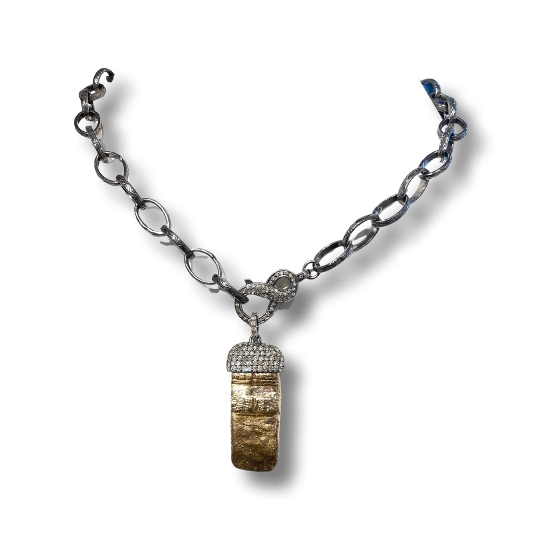 Maria Lightfoot, Necklace with Bronze Ingot and Diamonds on Silver Chain