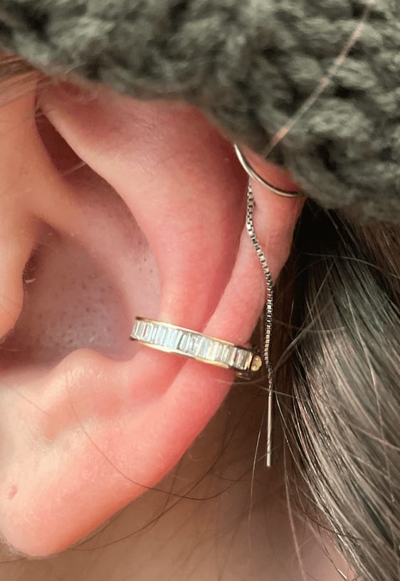 Loree Rodkin, Single Channel Set Earcuff Earrings/Quatrefoil Logo