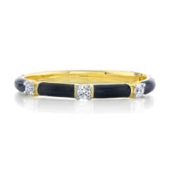 Sloane Street, Black Enamel Stacker Ring w/ White Dia Detail