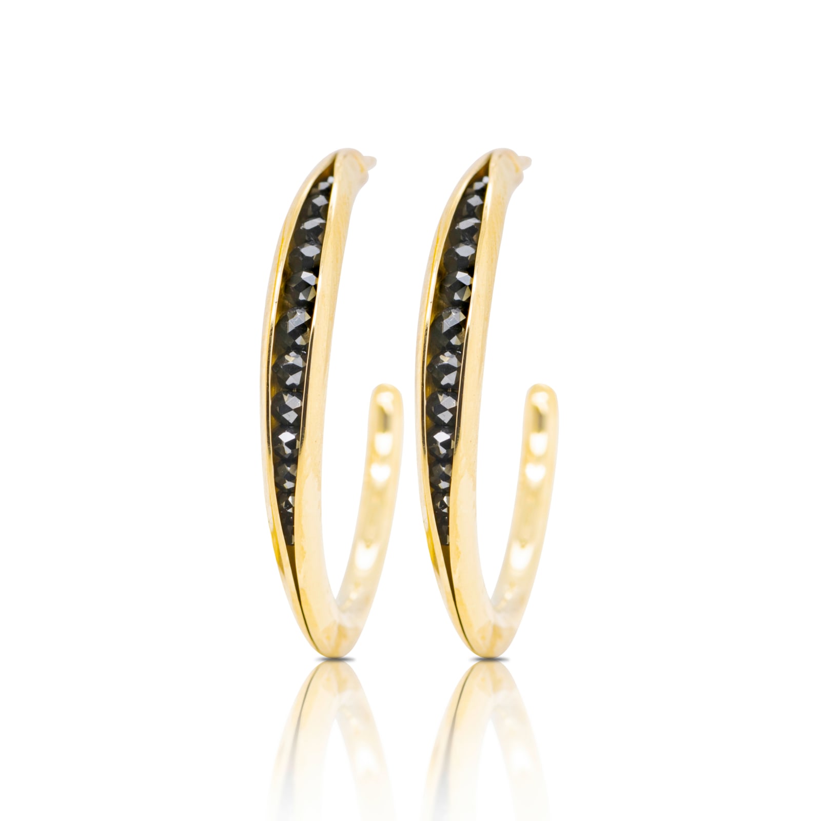 Timo Krapf, Large Gold Hoop Earrings w/ Black Diamond Rondels