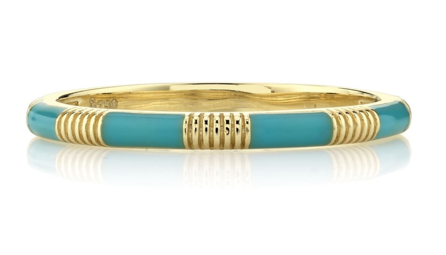 Sloane Street, Turq Enamel Stacker Ring with Strie Details