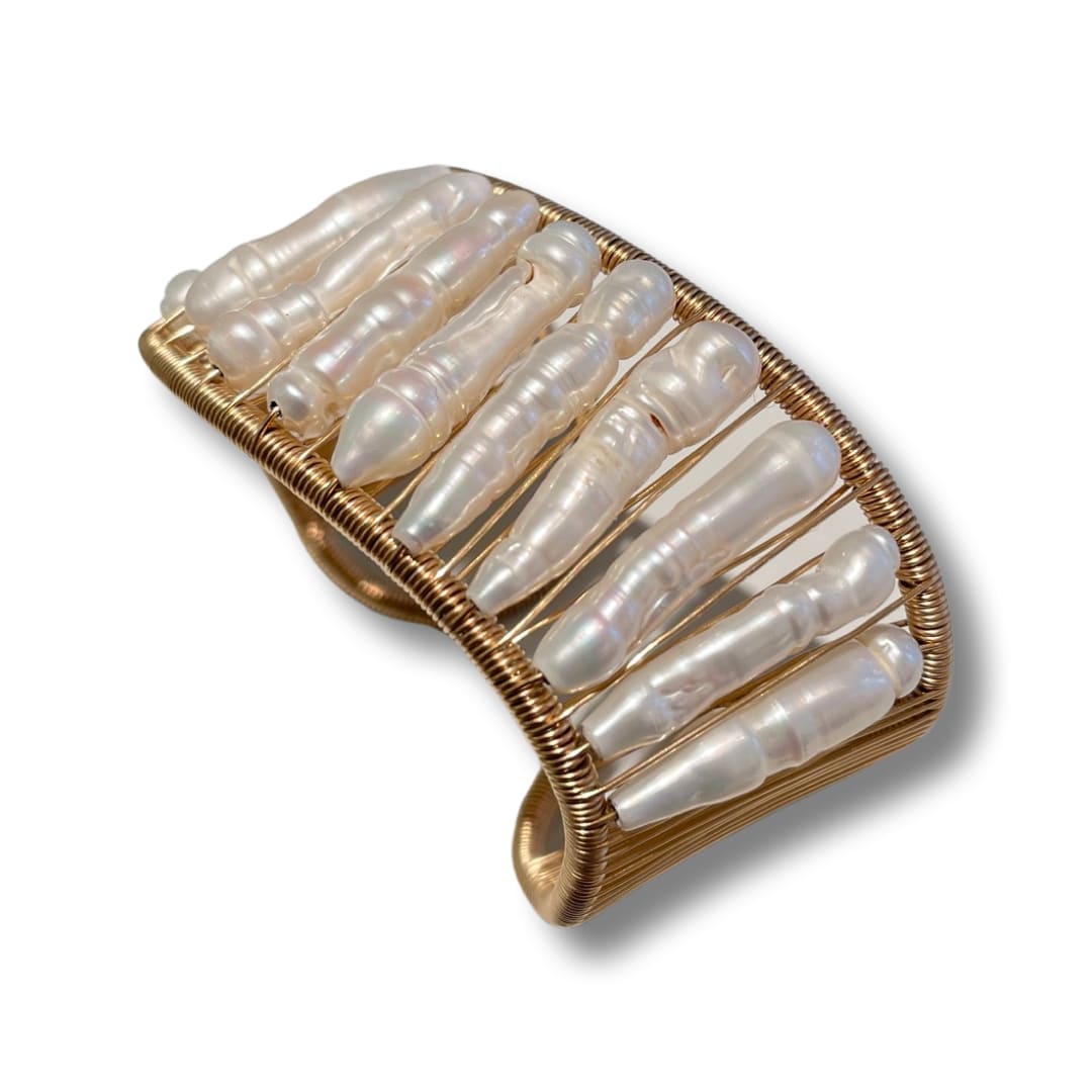 Tana Acton, Cuff Waver with Baroque pencil Pearls