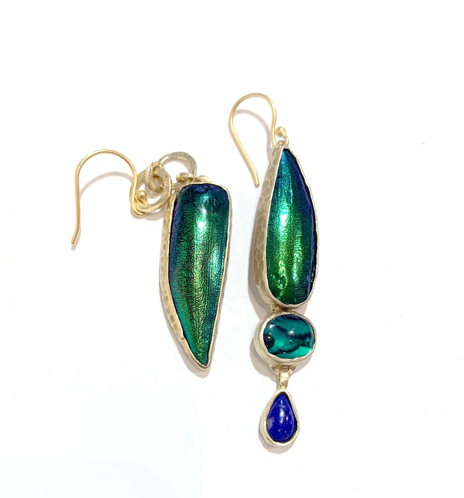 Heather Benjamin, Mix & Match Thai Jewel Beetle Wing, Lapis & Green Paua Earrings