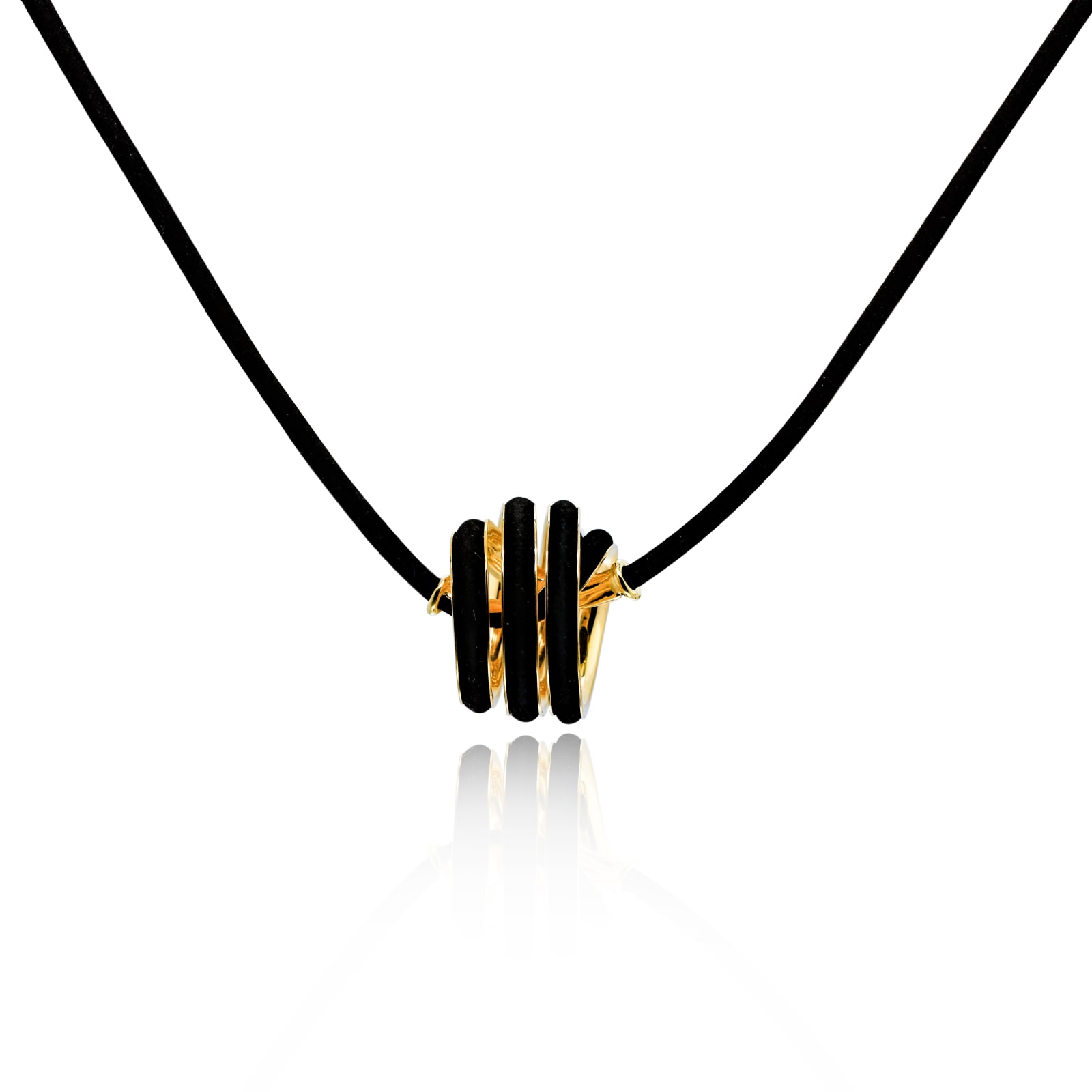 Timo Krapf, Triple wrap knot pendant with leather cord, 18k gold, 18
