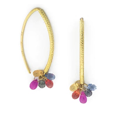Barbara Heinrich, Navette Wire w/ 10 Multi-Color Sapphire Briolette Drop Earrings