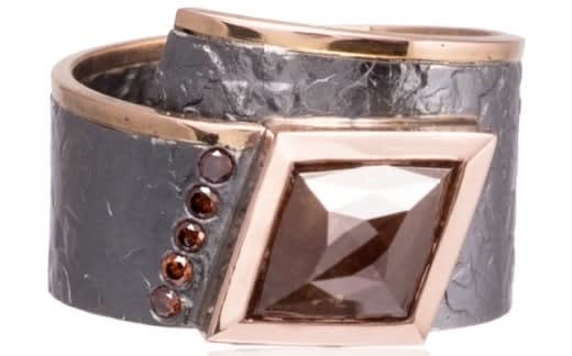Elizabeth Garvin, Silver Ring with Trapezoidal Diamond and Rose Gold