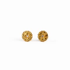Nanci Modica, Petal Flower Earrings w/ Dia 22K Gold