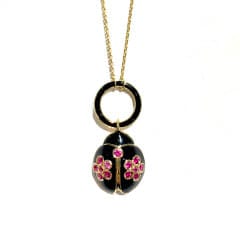 Nayla Arida, Black Enamel & Pink Sapphire Ladybug Necklace