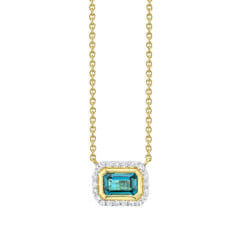 Sloane Street, Emerald Cut London Blue Topaz Pendant w/ White Dia Detail