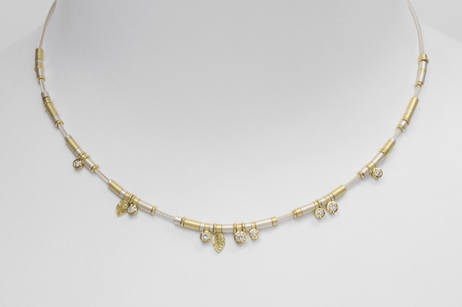Cheryl Rydmark, 8 Diamond Drop Necklace, SS & 18k YG, 0.33 cttw