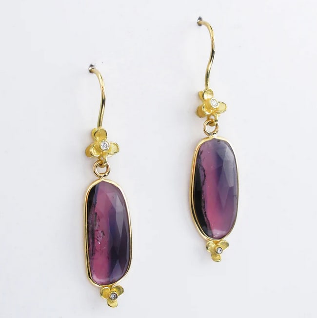 Barbara Heinrich, Bezel Wrapped Tourmaline Slice Earrings
