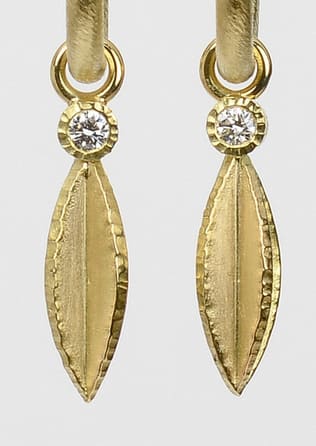 Cheryl Rydmark, Large Seed Drops w/ diamonds, 18k YG, 0.06 cttw