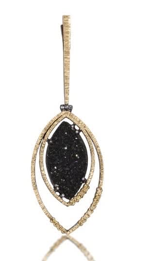 Elizabeth Garvin, Pointed Oval Black Drusy Pendant with Yellow Diamonds
