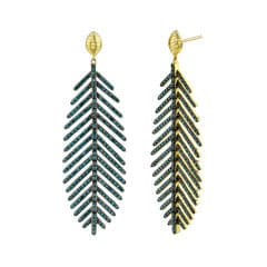 Sloane Street, Med Sized Feather Earring w/ Blue Dia & Marquis Strie Top