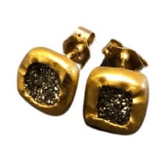 Marki Knopp, Black Druzy Studs, 22K Gold