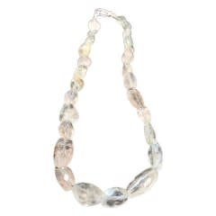 Marki Knopp, Faceted Aqua Bead Necklace, SS Clasp