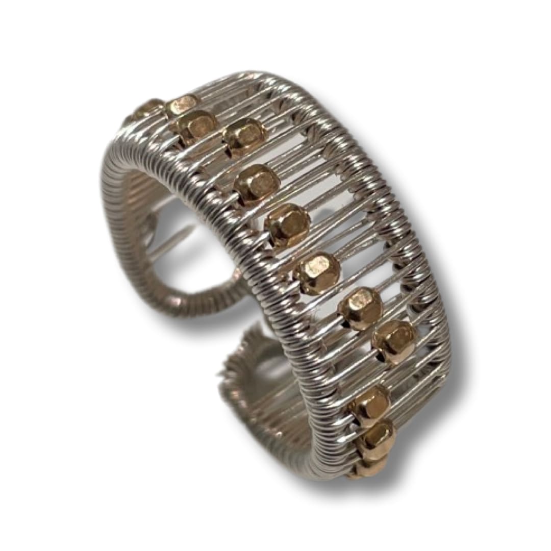Tana Acton, Ring with gold square beads