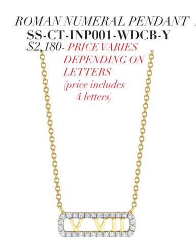 Sloane Street, Roman Numeral Pendant - SAMPLE (SPECIAL ORDER ONLY)