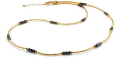 Barbara Heinrich, Gold Curved Tube Bead & Black Dia Necklace